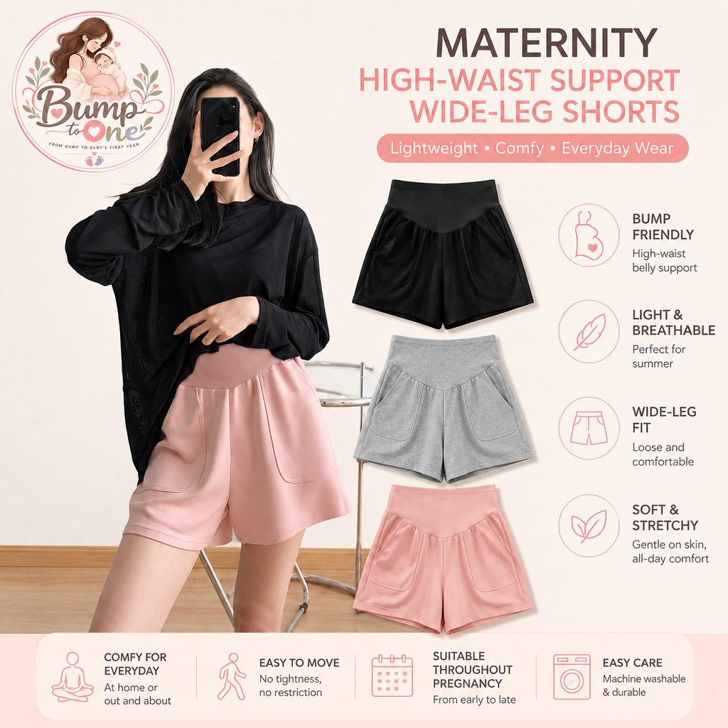 Maternity High-Waist Support Wide-Leg Shorts