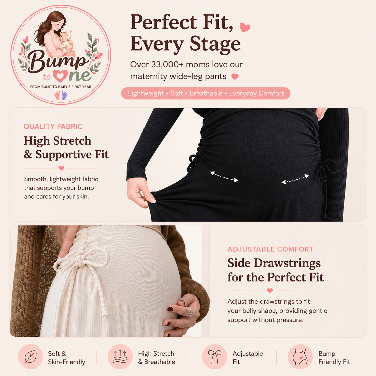 Maternity Ice Silk Wide-Leg Pants - Lightweight & Comfortable