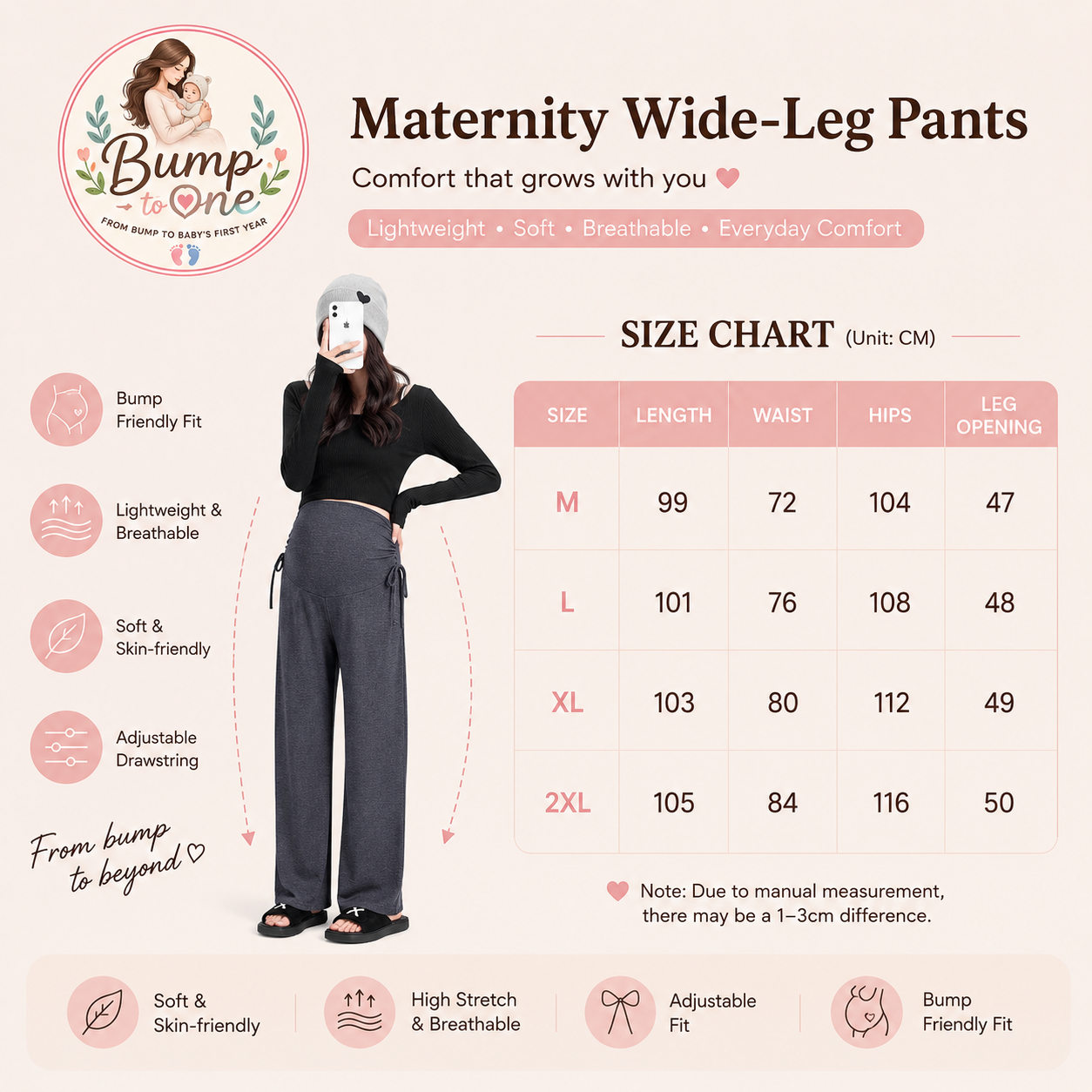 Maternity Ice Silk Wide-Leg Pants - Lightweight & Comfortable