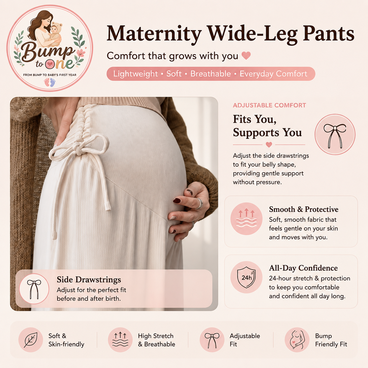 Maternity Ice Silk Wide-Leg Pants - Lightweight & Comfortable