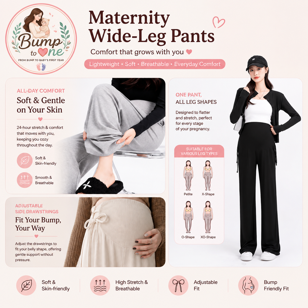 Maternity Ice Silk Wide-Leg Pants - Lightweight & Comfortable