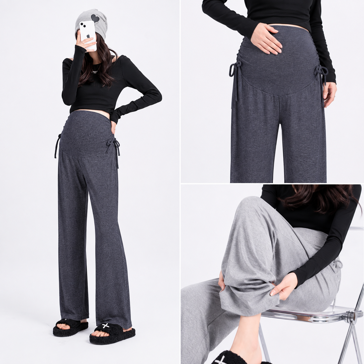 Maternity Ice Silk Wide-Leg Pants - Lightweight & Comfortable