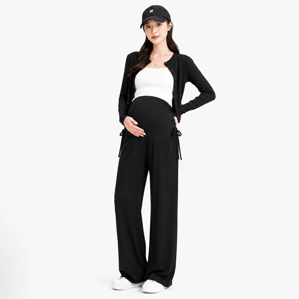 Maternity Ice Silk Wide-Leg Pants - Lightweight & Comfortable
