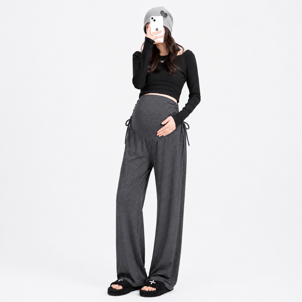 Maternity Ice Silk Wide-Leg Pants - Lightweight & Comfortable