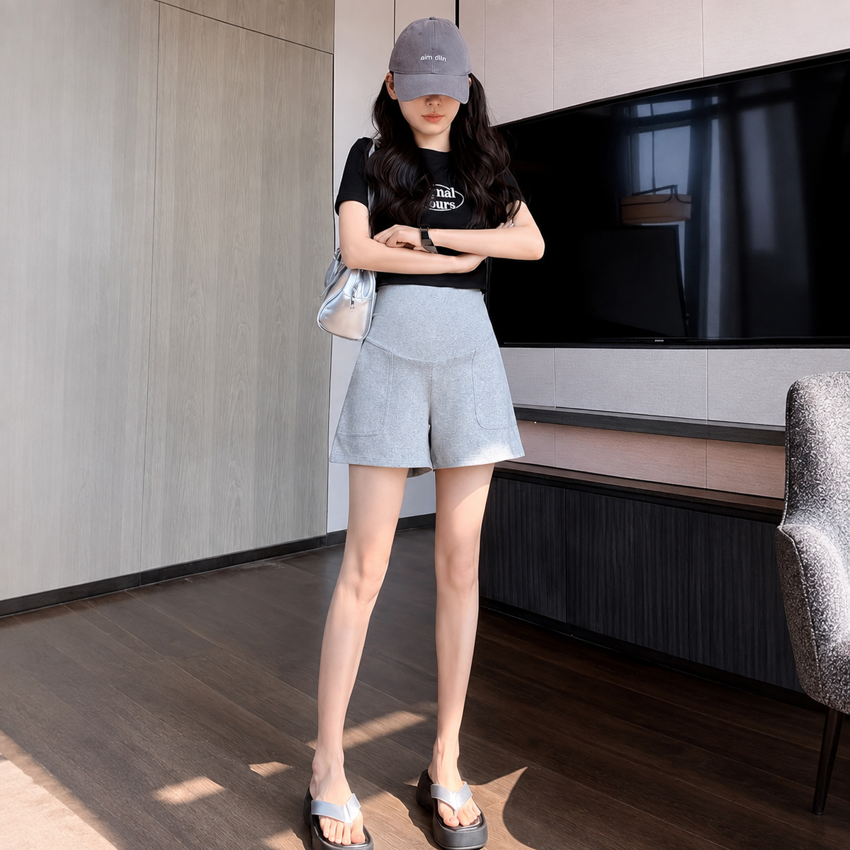 Maternity High-Waist Support Wide-Leg Shorts